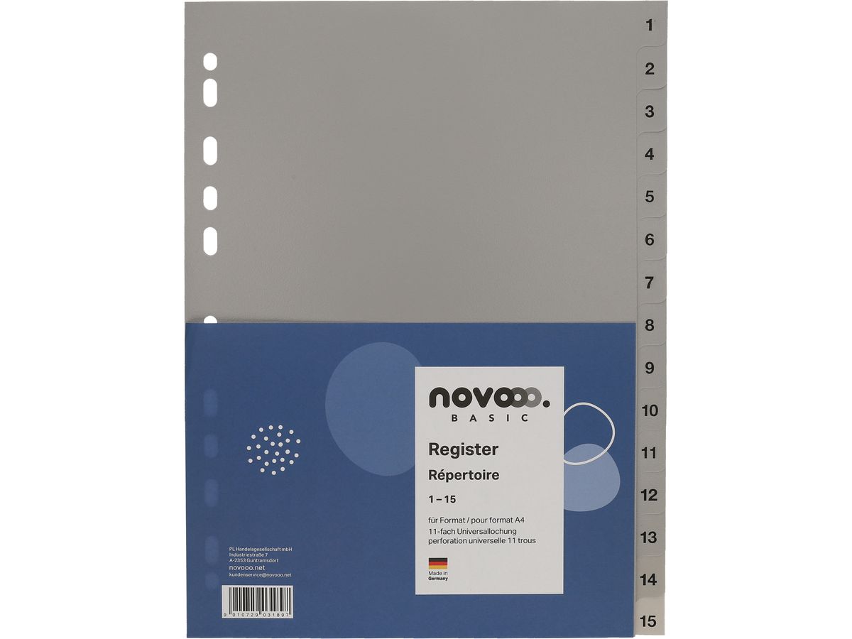 NOVOOO Répertoires PP A4 40939 gris 1-15 (9010729031897)