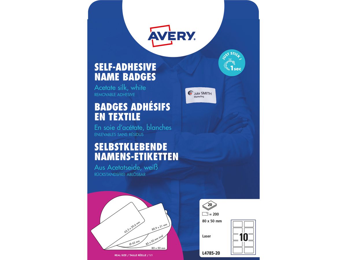 AVERY ZWECKFORM Namensetiketten L4785-20 weiss 80x50mm 200 Stück (4004182074831)