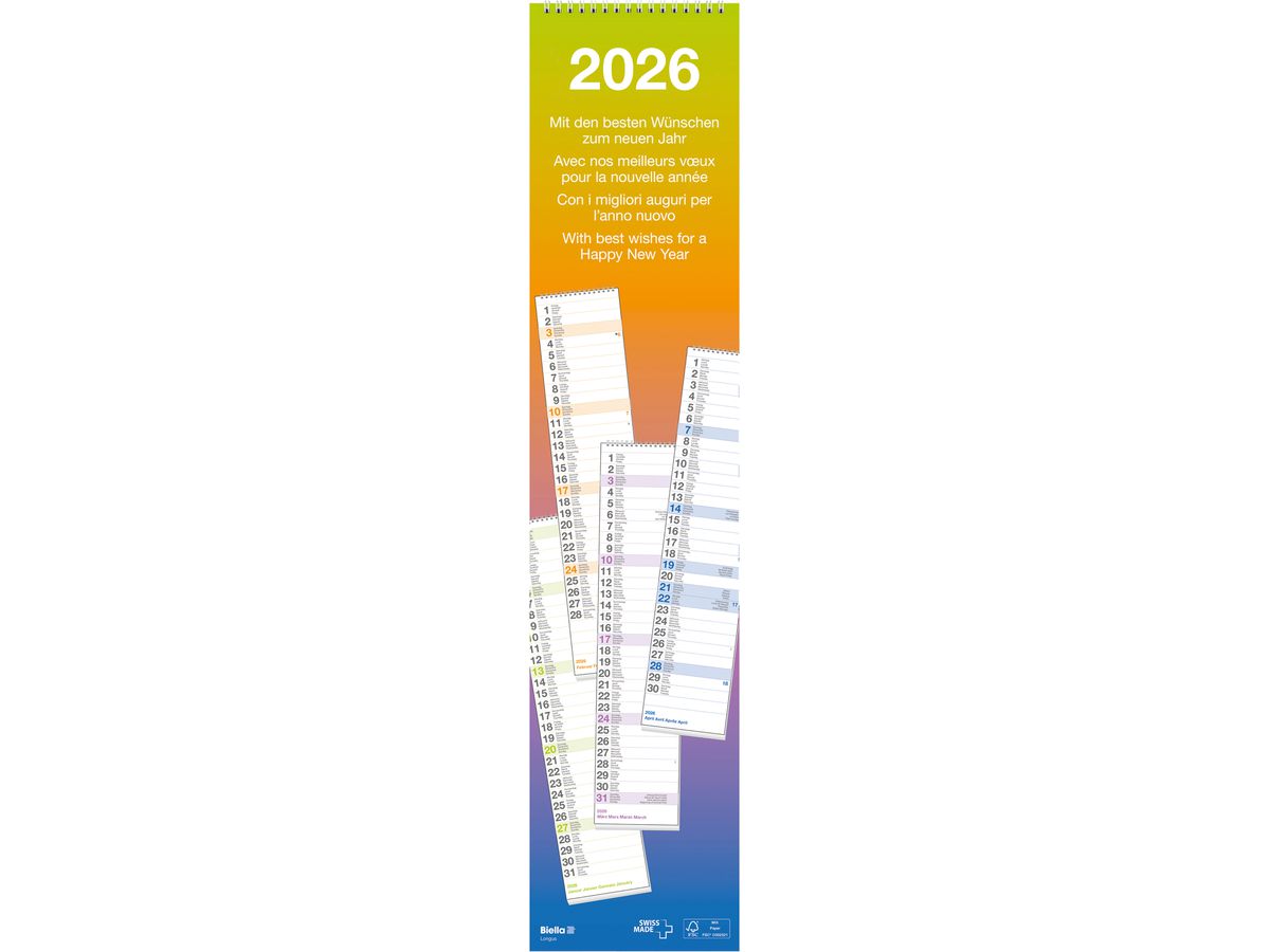 BIELLA Wandkalend. Longus Wire-O 2026 889019000026U 1M/1S Wire-O ML 12x54.4cm (7611365528103)