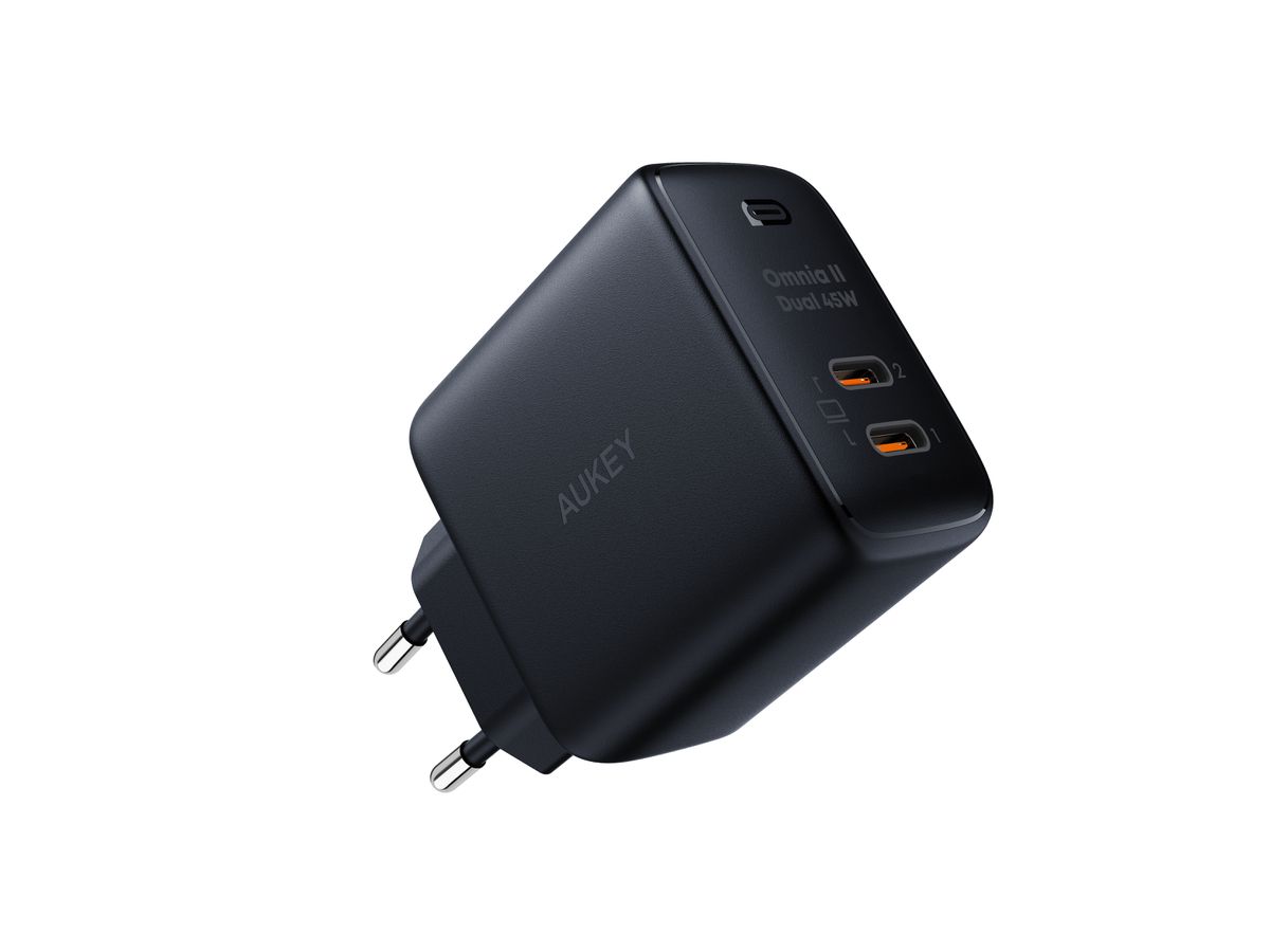 AUKEY Omnia II Dual 45W GaN PD PA-B4T BK 2-Port USB-C Wall Charger B. (0689323787500)
