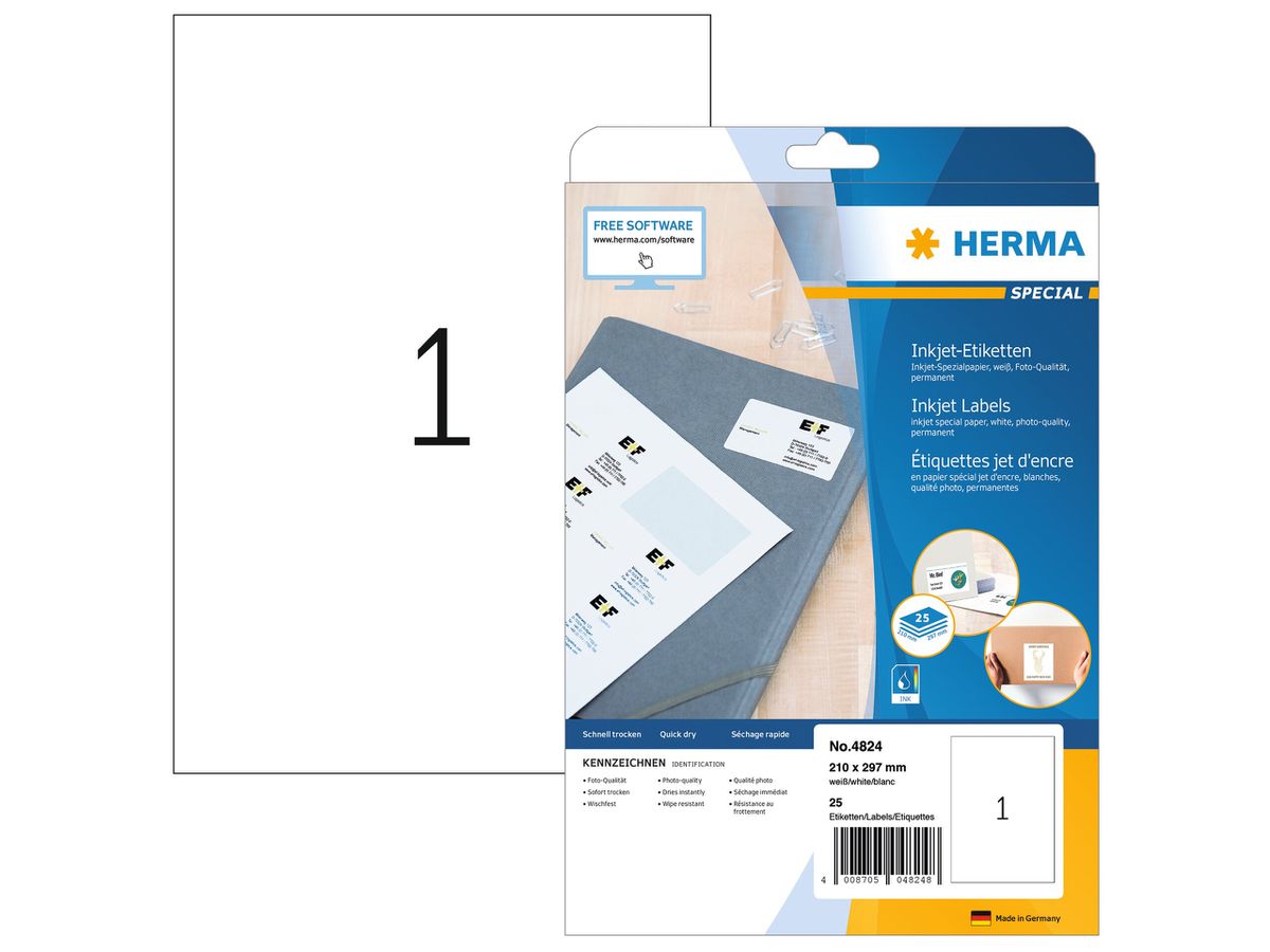 HERMA Etiketten Special A4 4824 weiss 25 Stück (4008705048248)