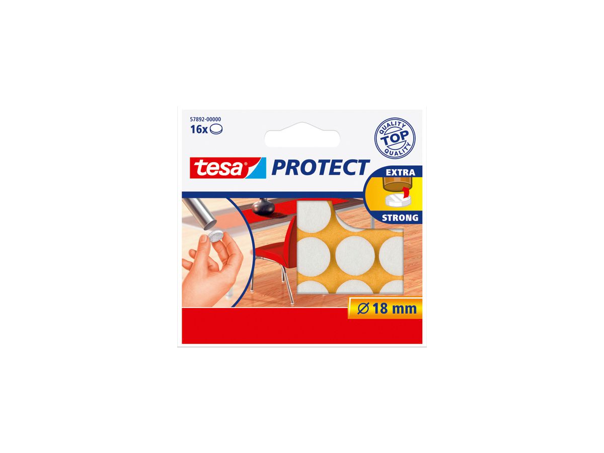 TESA Filzgleiter Protect 18mm 578920000 weiss, rund 16 Stück (4042448884992)