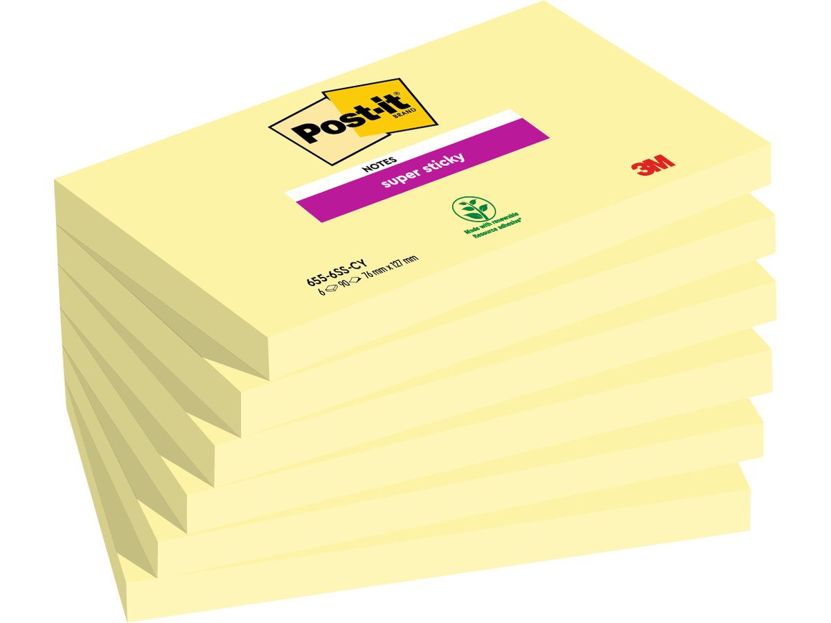 POST-IT Notes Super Sticky 76x127mm 6556SSCY gelb 6x90 Blatt (0051141380780)