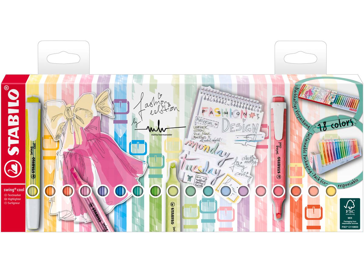 STABILO Textmarker Swing Cool 1-4mm 275/18-01-5 Set 18 pezzi (4006381565998)
