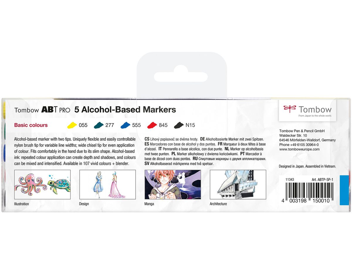 TOMBOW Dual Brush Pen ABT PRO ABTP-5P-1 Basic Colours Set, 5 Stück (4003198150010)
