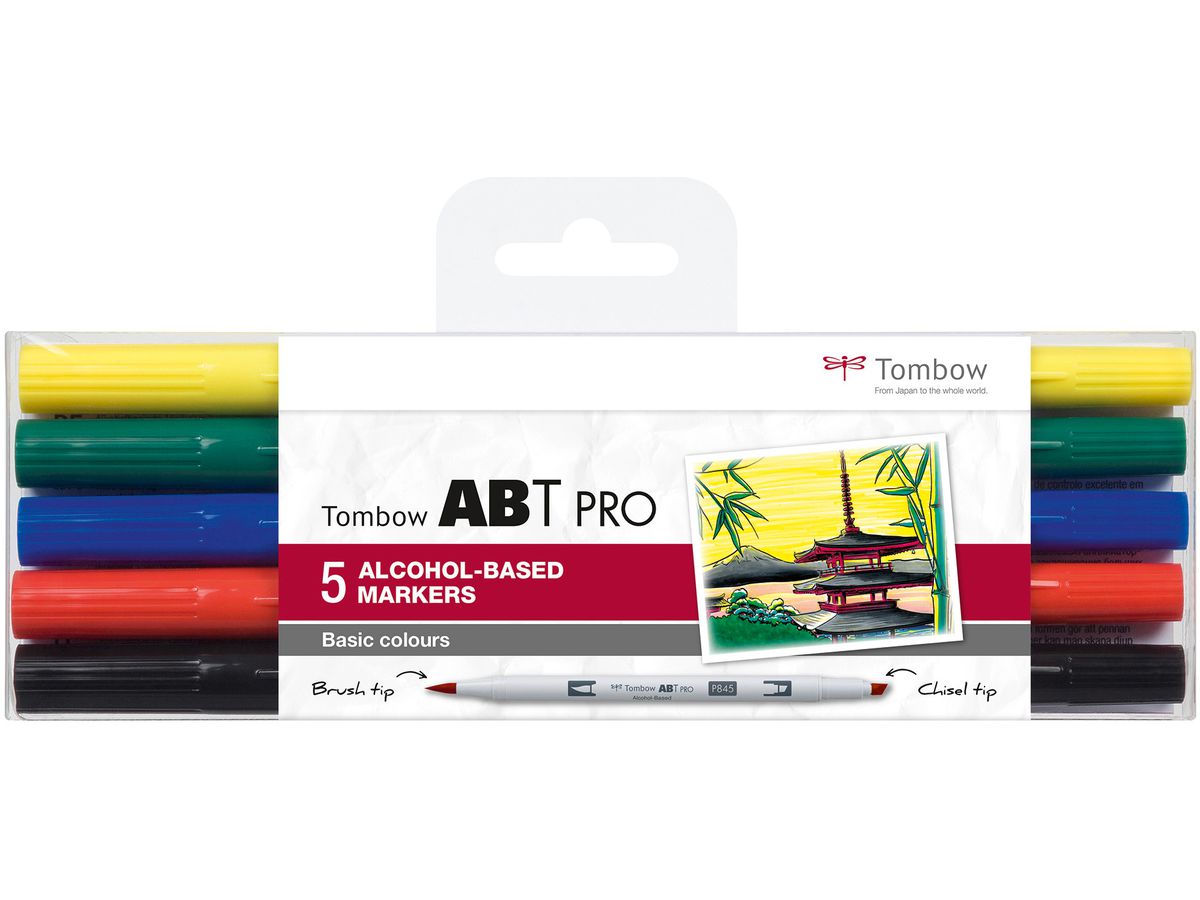 TOMBOW Dual Brush Pen ABT PRO ABTP-5P-1 Basic Colours Set, 5 Stück (4003198150010)