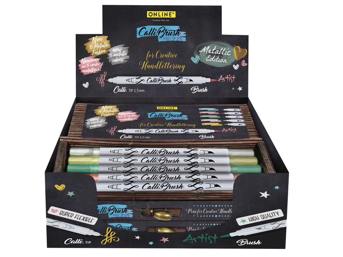 ONLINE Callibrush Pen Double Tip 19090/10 metallic,5 ass.colori/10 pcs. (4014421190901)