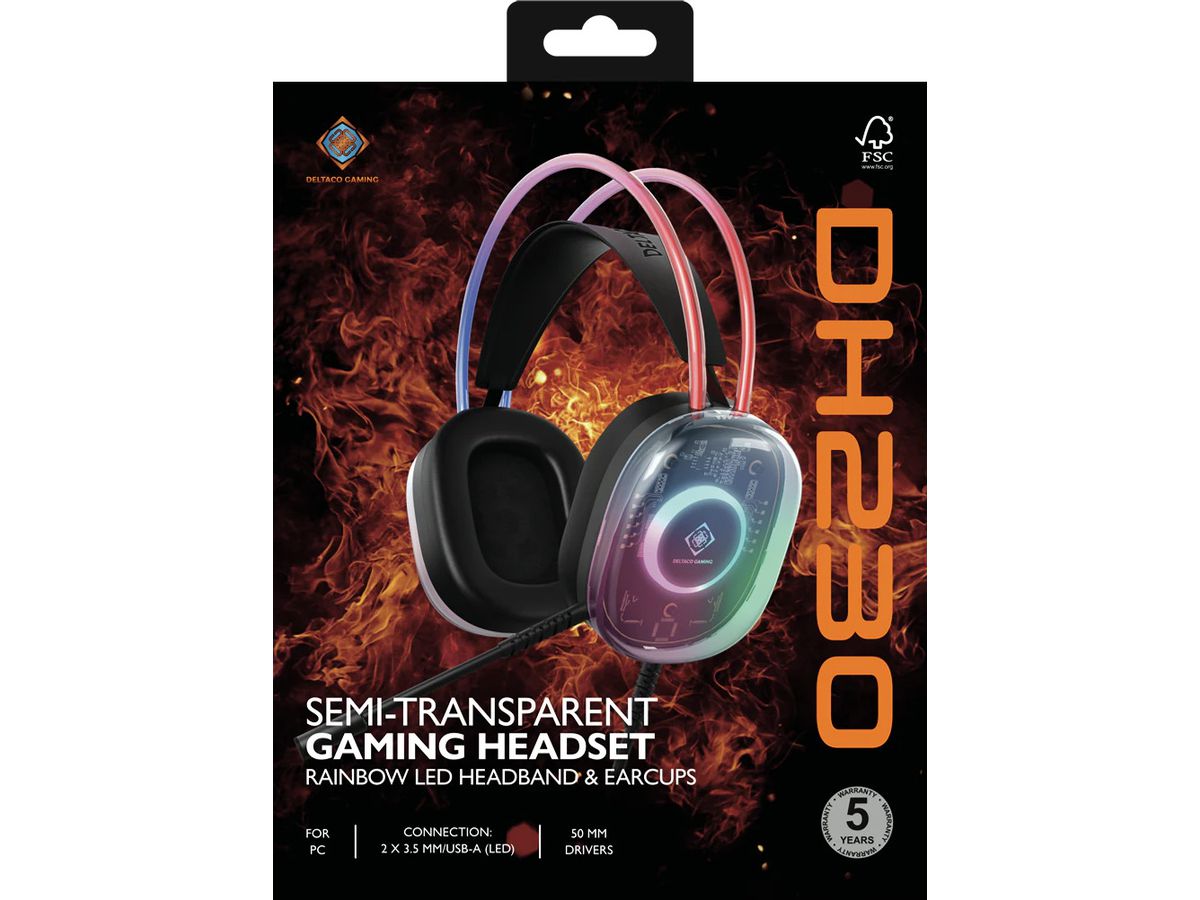 DELTACO GAMING Headset DH230 RGB GAM-186 Semi-transp.Headband,Earcups (5706470154537)
