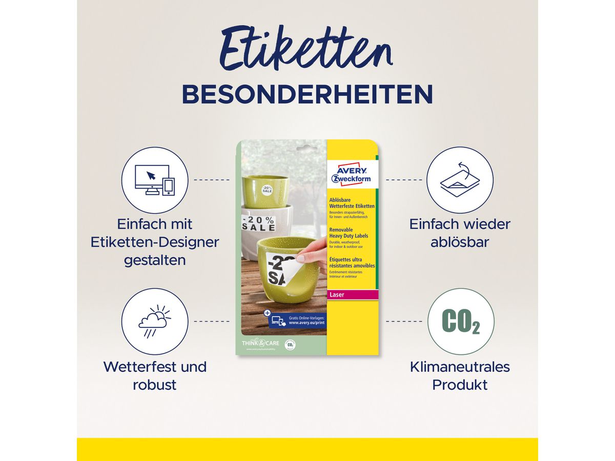 AVERY ZWECKFORM Folienetiketten 45,7x21,2mm L4778REV2 weiss,non-perm. 960 St./20 Bl. (4004182067543)