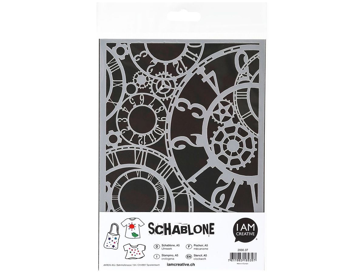 I AM CREATIVE Schablone 2000.37 A5, Uhrwerk (7611983189397)