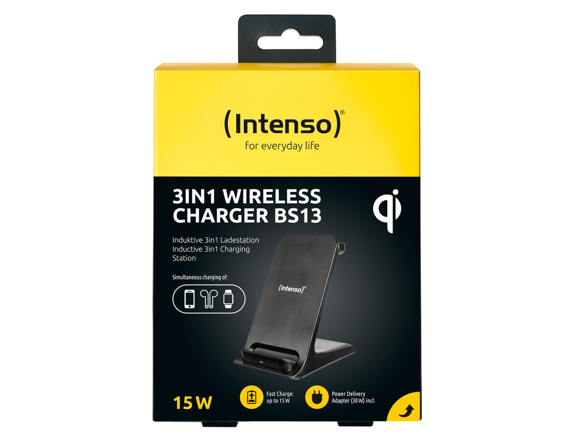 INTENSO Wireless Charging Stand BS13 7410621 Qi-certified, 3 in 1 black (4034303032617)