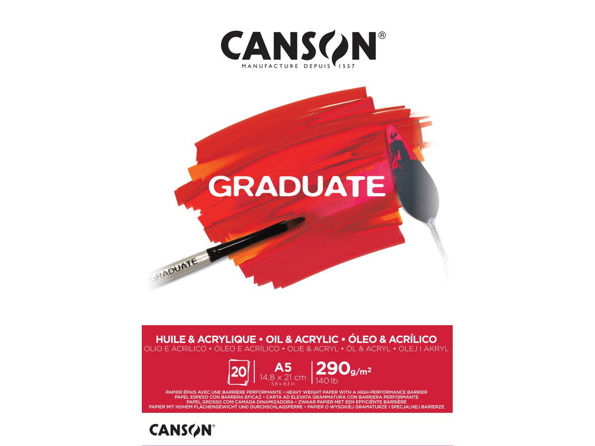 CANSON Graduate Öl und Acryl A5 400110379 20 Blatt, weiss, 290g (3148950020420)