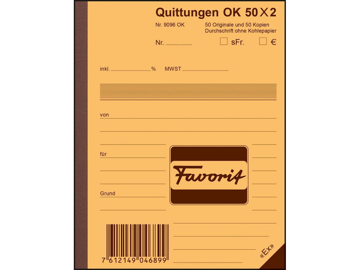 FAVORIT Quittungen D A6 9096 OK blau/weiss 50x2 Blatt (7612149046899)