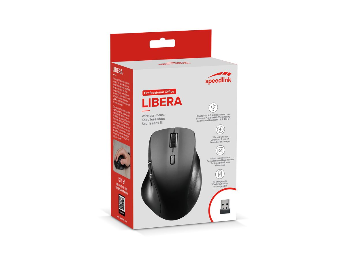 SPEEDLINK LIBERA Rechargeable Mouse SL-630021-RRBK Wireless,BT,Silent,Black (4027301750973)