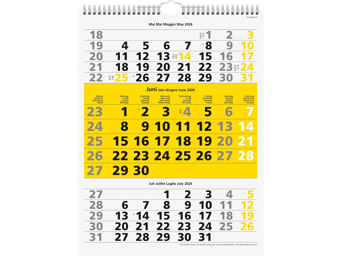 SIMPLEX Cal. mural 3 mois 2026 970008.26 3M/1P jaune 31x40cm (7611468041332)