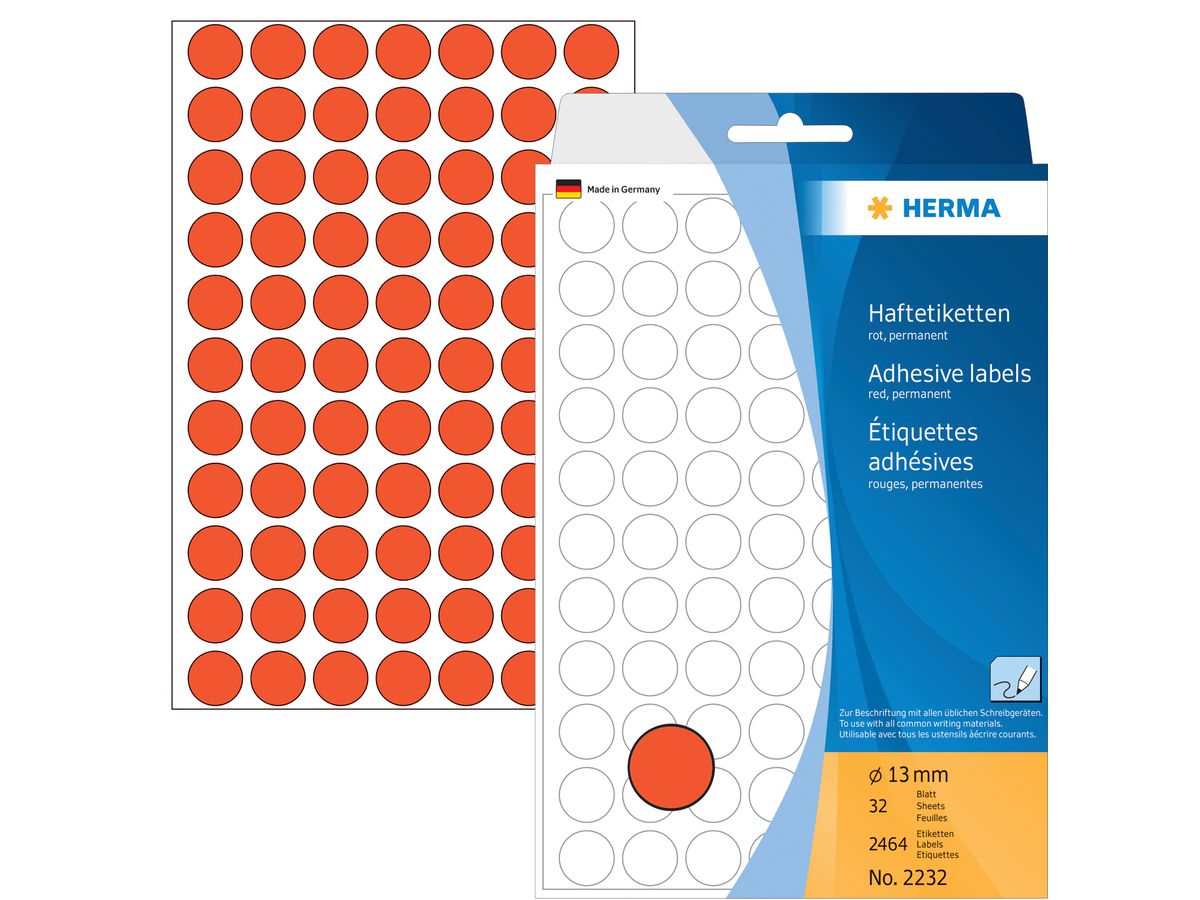 HERMA Etichette rontondo 13mm 2232 rosso 2464 pezzi (4008705022323)