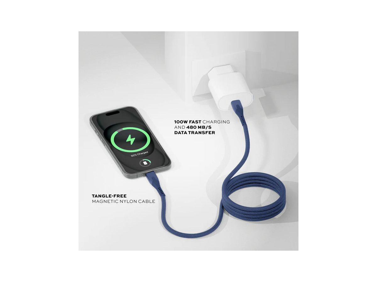 STATIK MagStack Pro,Magnetic Cable PUP-0550-3FT-CC-NVY USB-C to C, 2m, 100W, Orange (0810024058563)