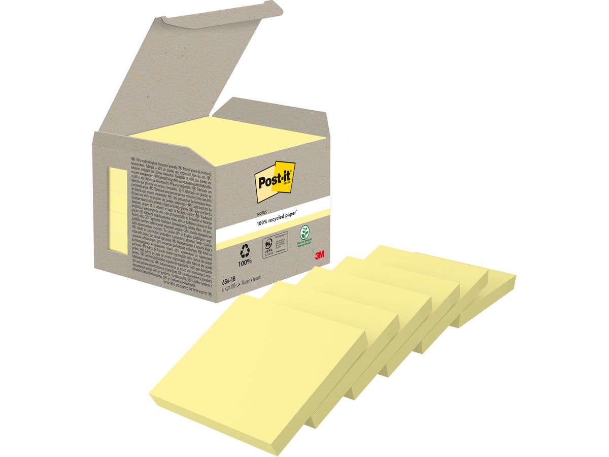 POST-IT Haftnotizen Recycling 38x51mm 653-1B gelb 6x100 Blatt (4054596723078)
