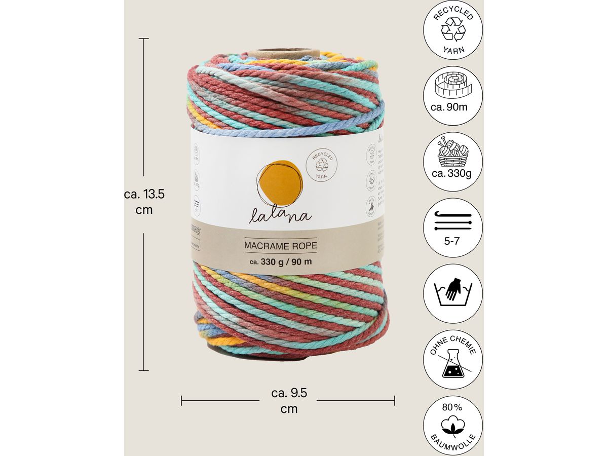 I AM CREATIVE Macrame Rope 6204.98 Rainbow 2, 3mm, 330g (7611983224005)