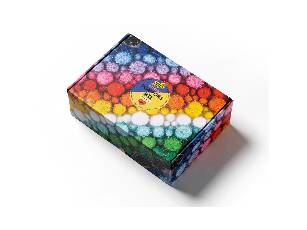 FOLIA Pompons Mix glitter 300g 50339 Jumbo Pack, 1.5-4cm (4001868136494)