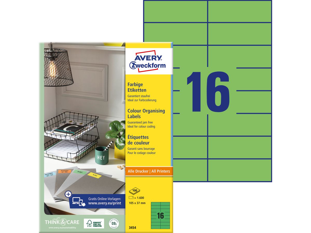 AVERY ZWECKFORM Etichette 105×37mm 3454 verde 1600 pezzi (4004182034545)