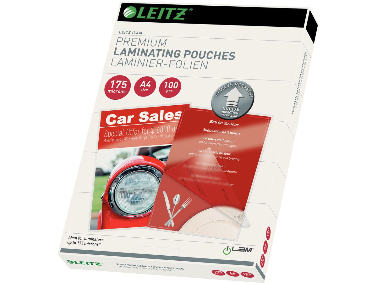 LEITZ Laminiertasche A4 74830000 glanz, 175my 100 Stk (4002432397679)
