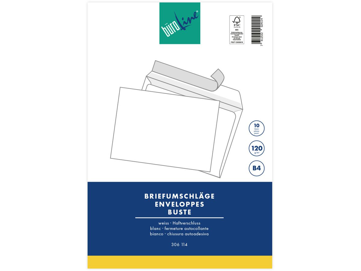 BÜROLINE Couvert o/Fenster B4 111944 120g, weiss 10 Stück (7612532024114)
