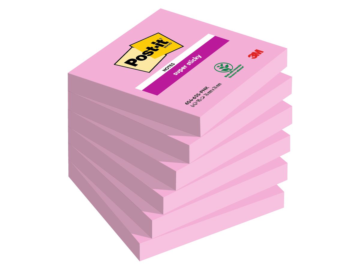 POST-IT Block Super Sticky 76x76mm 6546SSPNK Pink 6x90 Blatt (4054596926189)