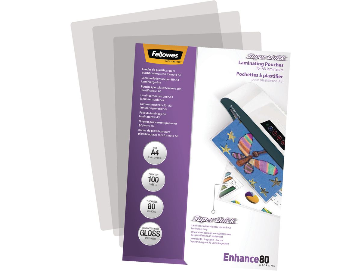 FELLOWES Laminiertasche A4 5440001 glanz, 80my 100 Stk (0077511544002)