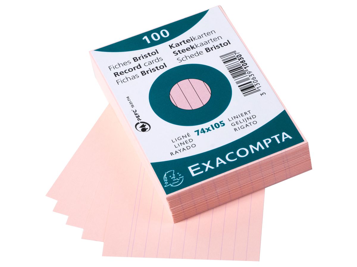 EXACOMPTA Karteikarten liniert A7 10830SE rosa 100 Stück (3130639108307)