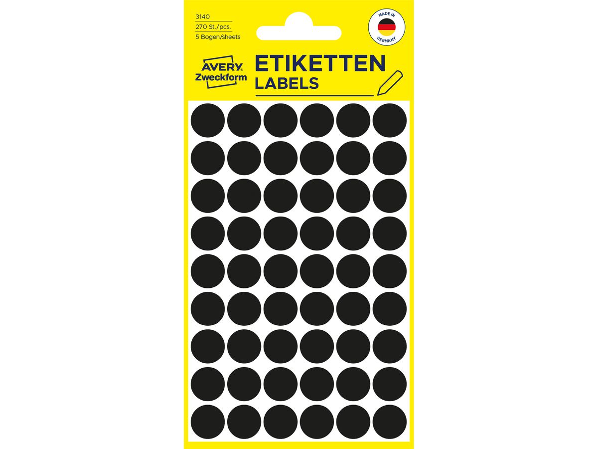 AVERY ZWECKFORM Markierungspunkte 12mm 3140 schwarz 270 Stück (4004182031407)