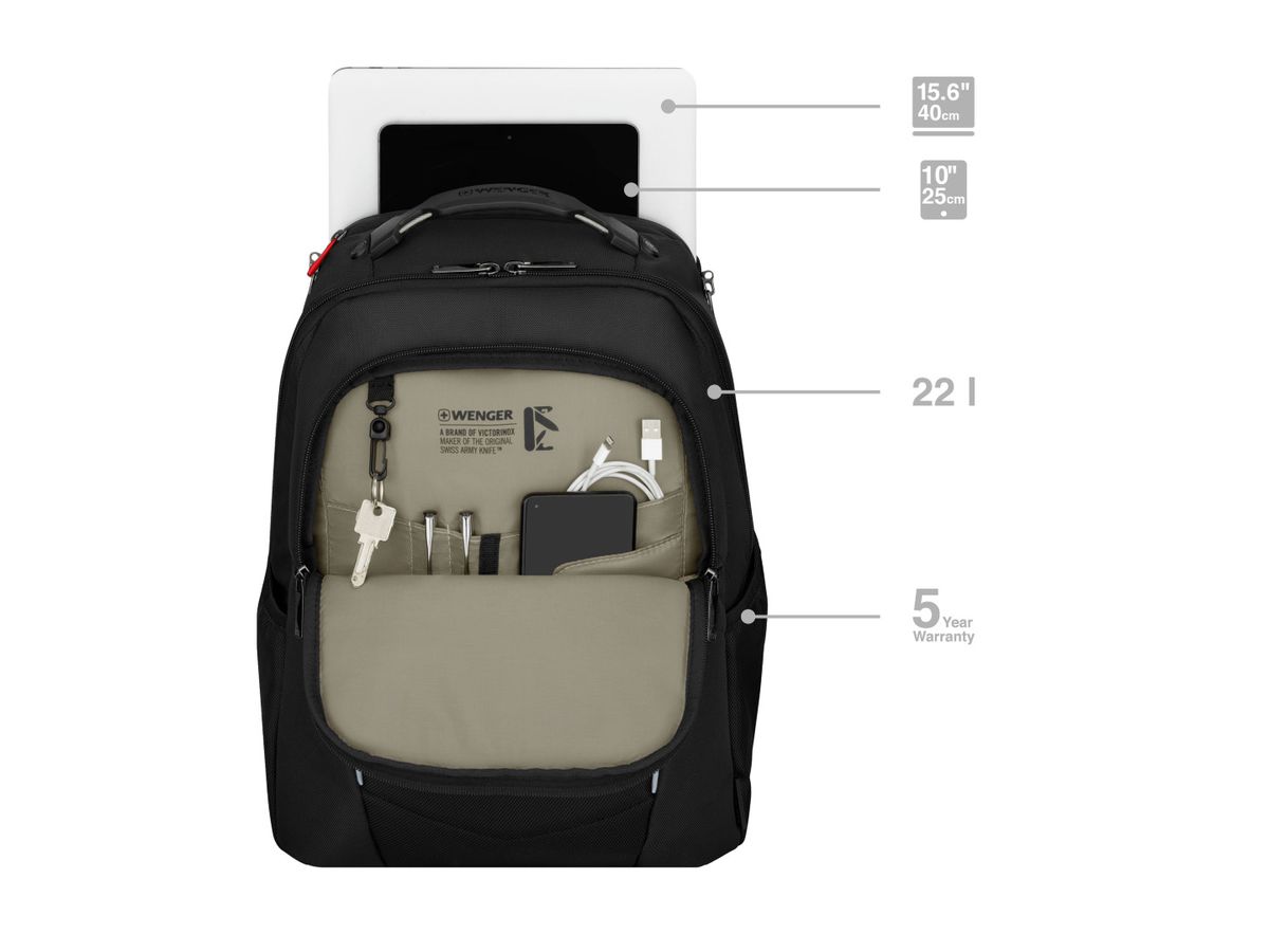 WENGER Laptop Backpack Altair Black 653186 15.6 inch with Tablet Pocket (7611160264220)