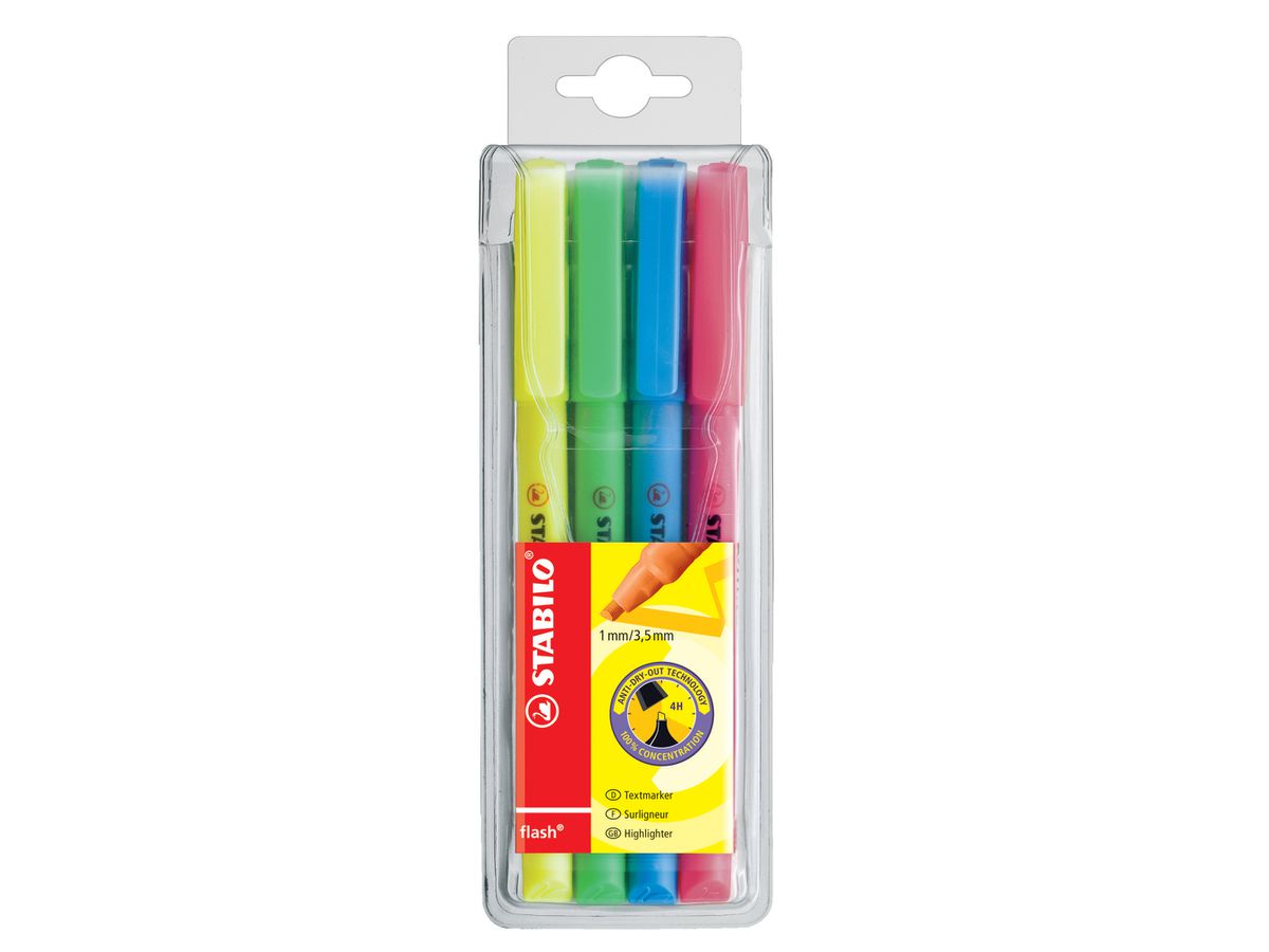 STABILO Textmarker Flash 1-3,5mm 555/4 4 couleurs ass. (4006381131834)