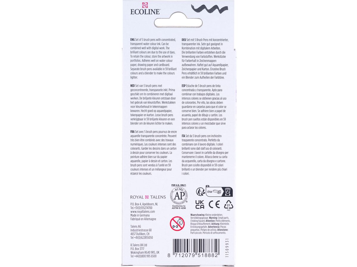 TALENS Ecoline Brush Pen Set 11509931 pastel 5 Stück (8712079518882)