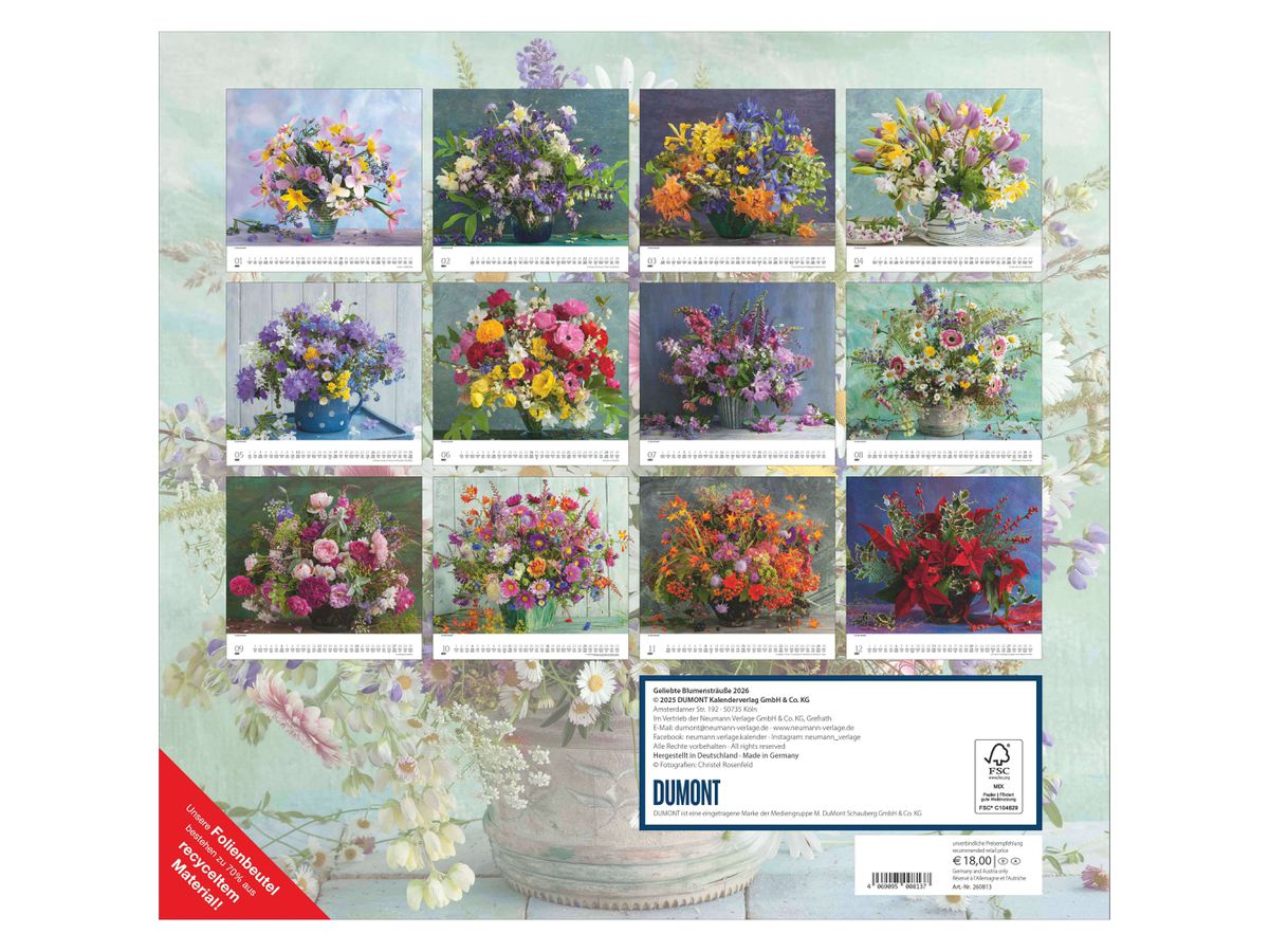 DUMONT Bildkalender 2026 260813 Blumensträusse ML 38x35.5cm (4069095008137)