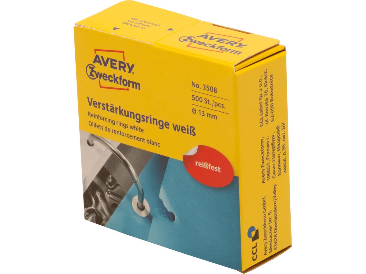 AVERY ZWECKFORM Verstärkungsringe 13mm weiss 3508 500 Stück (4004182035085)