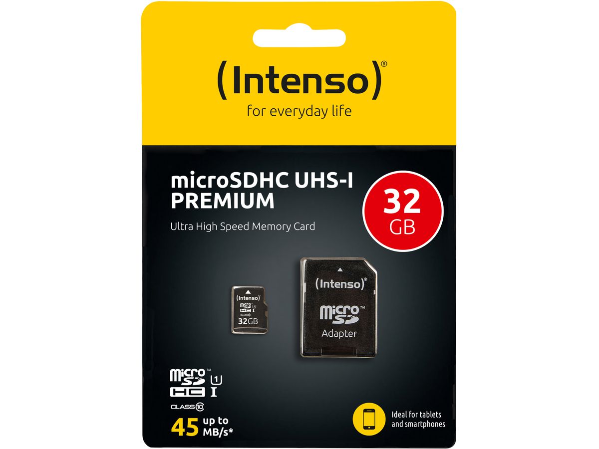 INTENSO Micro SDHC Card PREMIUM 32GB 3423480 with adapter, UHS-1 (4034303019830)
