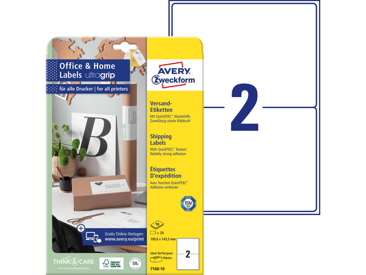 AVERY ZWECKFORM Etiketten 143.5x199.6mm 7168-10 weiss, perm. 10 Blatt/2 Stk. (4004182371688)