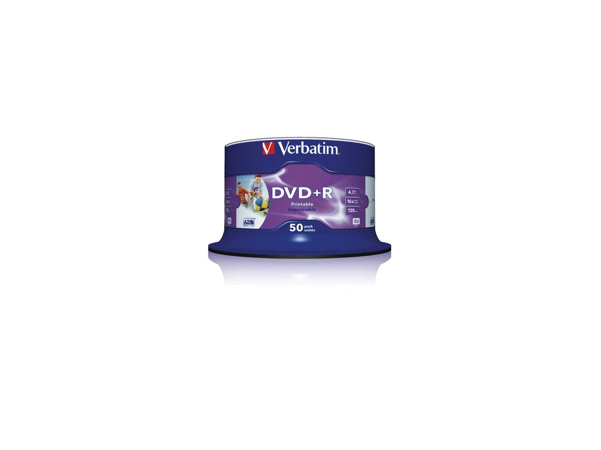 VERBATIM DVD+R Spindle 4.7GB 43512 1-16x print wide 50 Pcs (0023942435129)