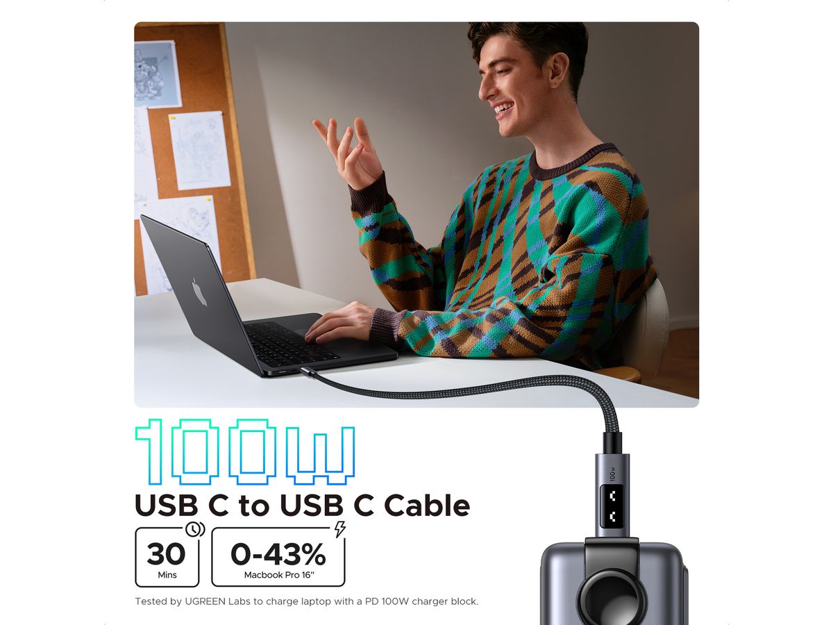 UGREEN Uno Fast ChargingCable 100W 35501 5A,Uno USB-C-USB-C,PD,Bl.1m (6941876235018)