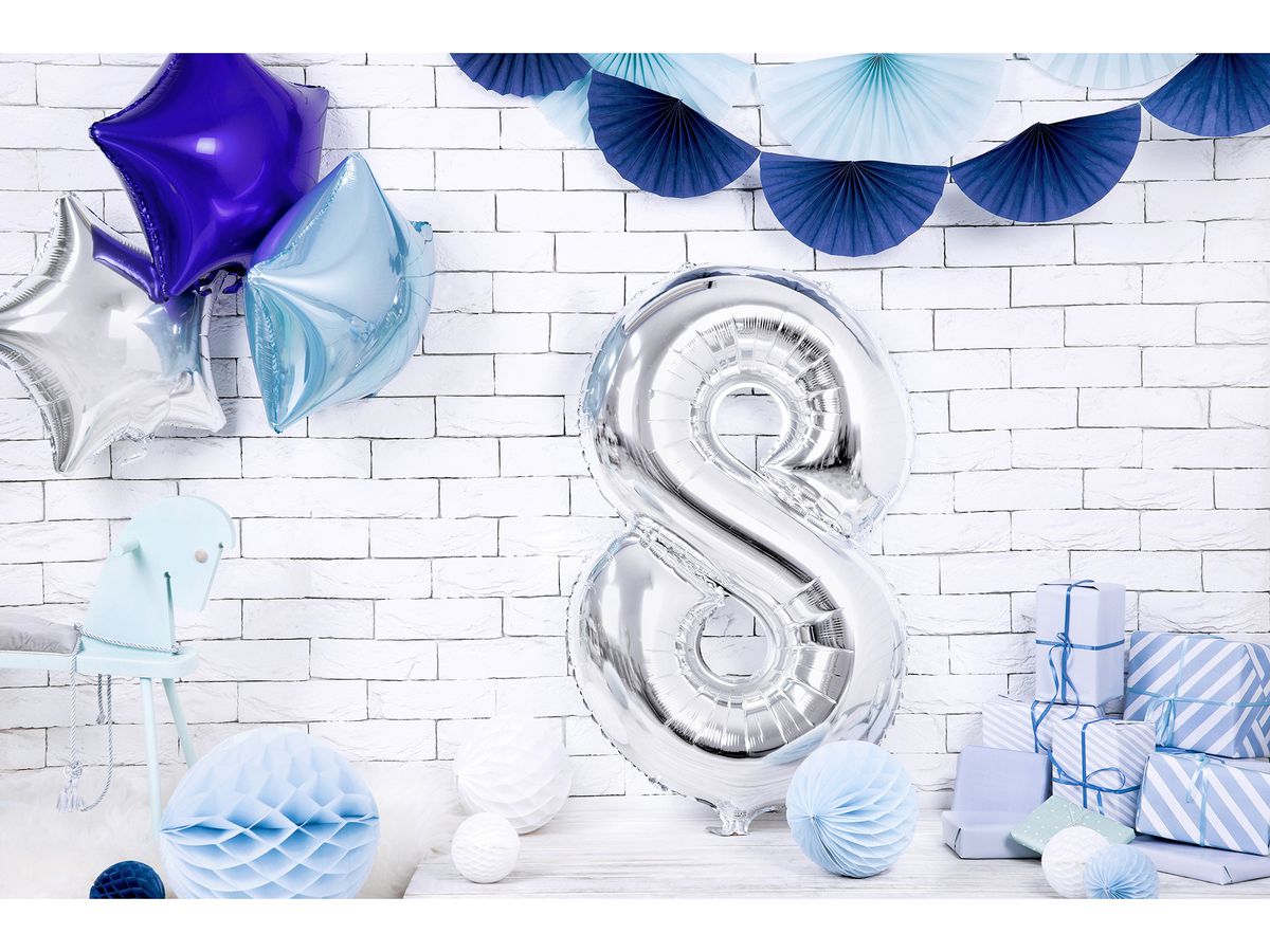 PARTYDECO Palloncino in foil no. 8 86cm FB1M-8-018 argento (5902230736085)