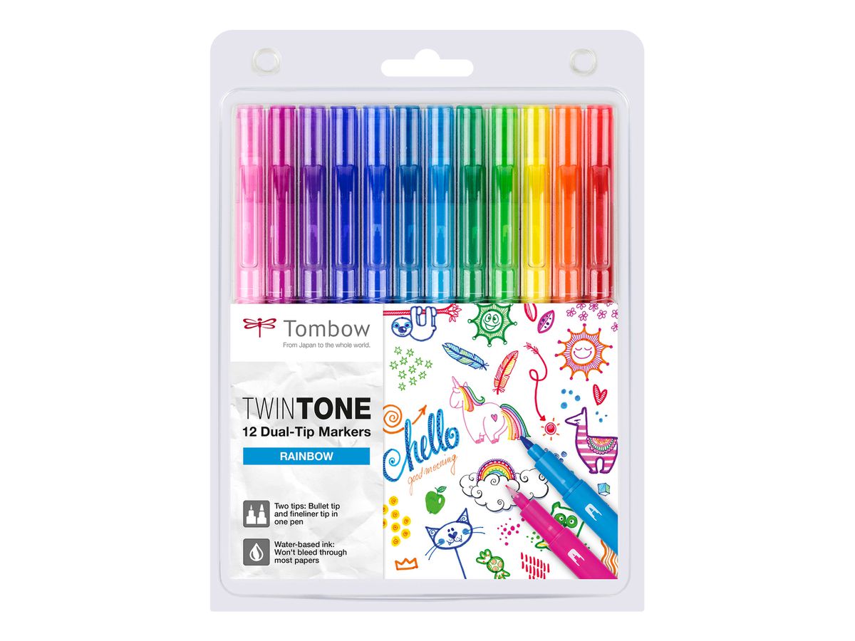 TOMBOW Fasermaler TwinTone Marker WS-PK-12P-3 Rainbow 12-tlg. (4003198142664)