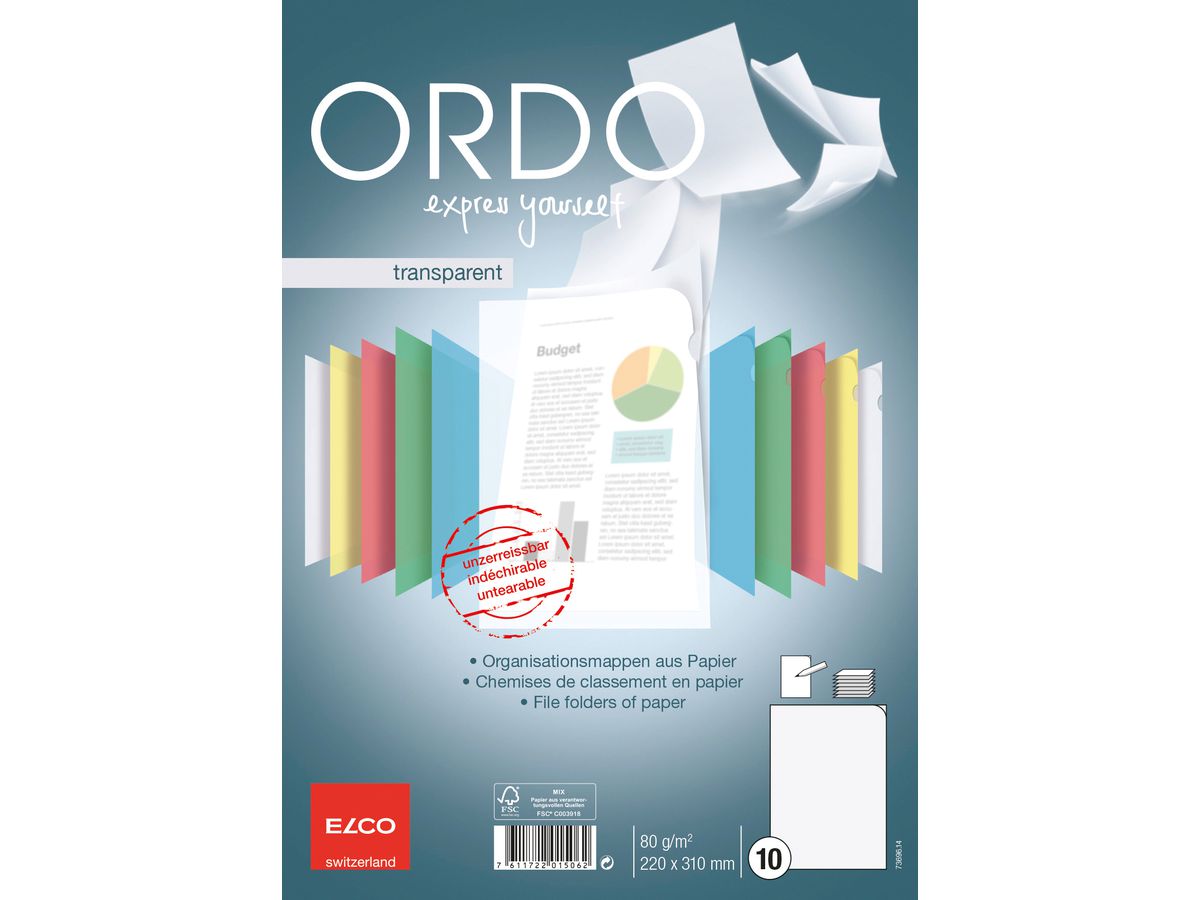 ELCO Dossier Ordo A4 73696.14 transparent, blanc 10 pièces (7611722015062)