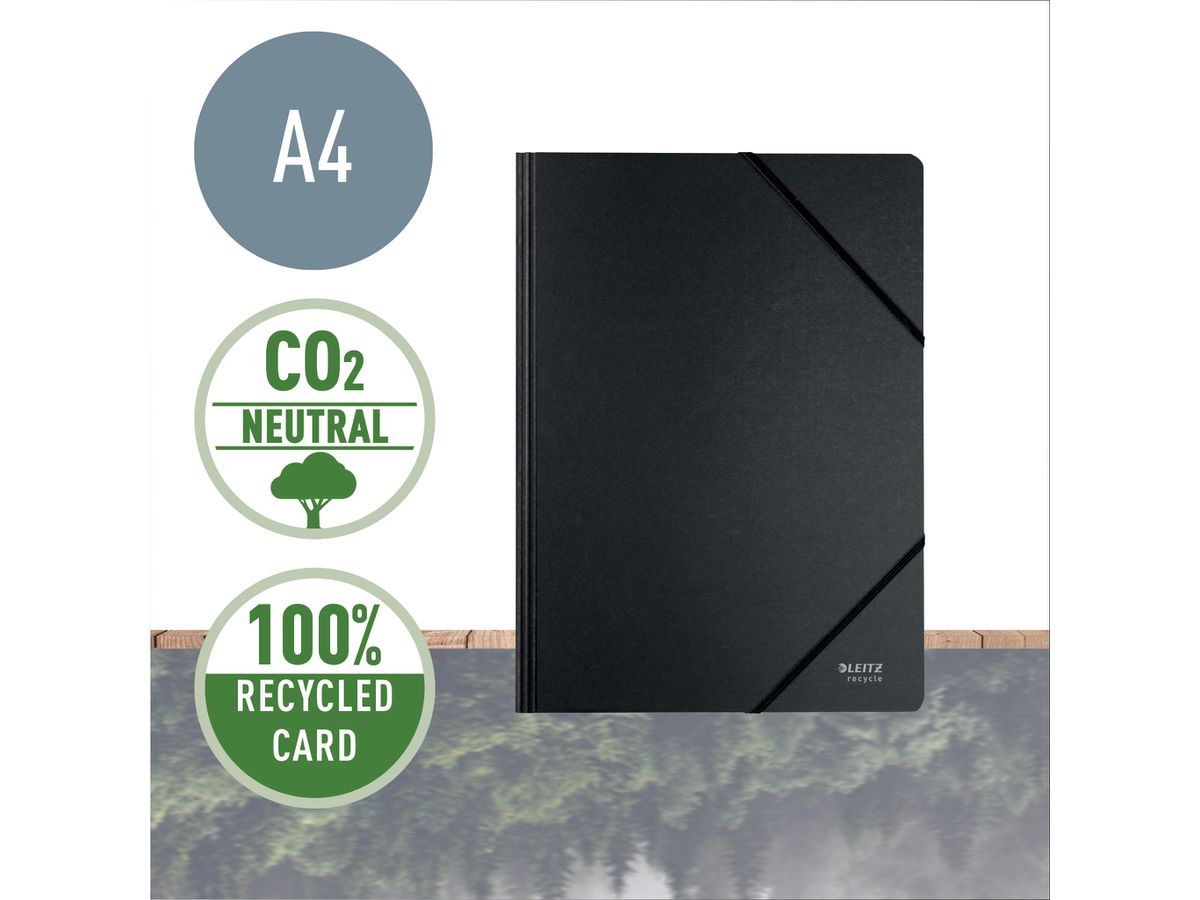 LEITZ Pochettes à élast. Recycle A4 3908-00-95 noir, carton (4002432128051)