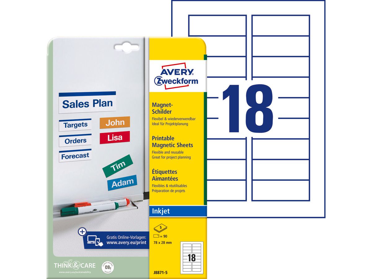 AVERY ZWECKFORM Segni magnetici 78x28mm J8871-5 Inkjet 90pz./5fl. (4004182234372)