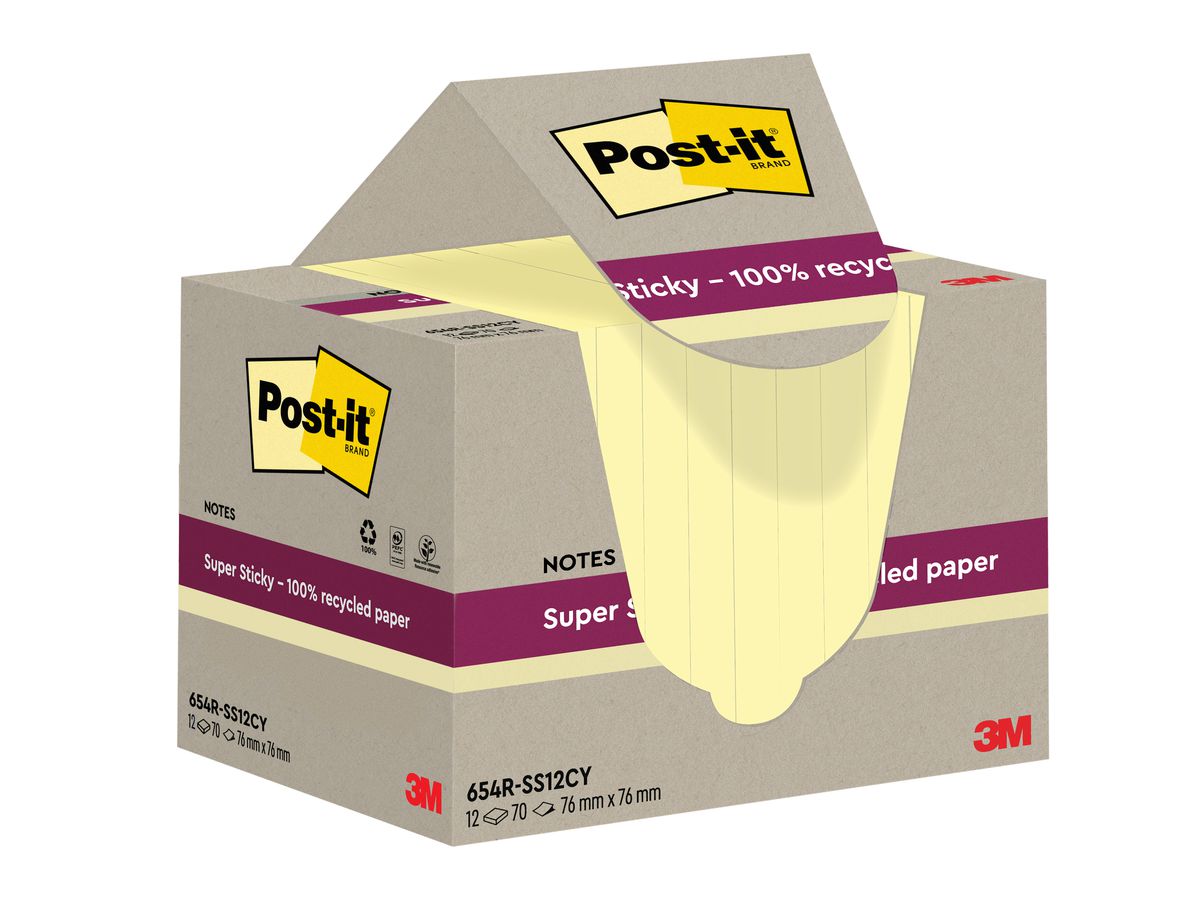 POST-IT SuperSticky Notes 76x76mm 654 RSS12CY Recycling,giallo 12x70 fogli (4064035060831)