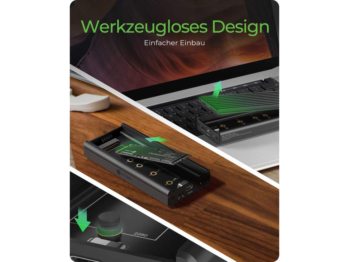 ICY BOX Gehäuse für M.2 NVMe SSD IB-1917M-C32a USB-C 3.2 Gen 2x2, 20Gbit/s (4250078174974)