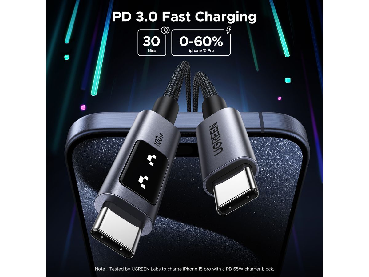 UGREEN Uno Fast ChargingCable 100W 35501 5A,Uno USB-C-USB-C,PD,Bl.1m (6941876235018)