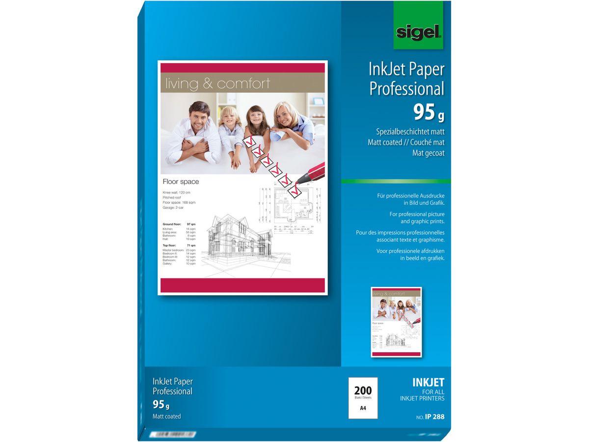 SIGEL InkJet Photo Paper A4 IP288 95g,mat, blanc 200 feuilles (4004360991417)