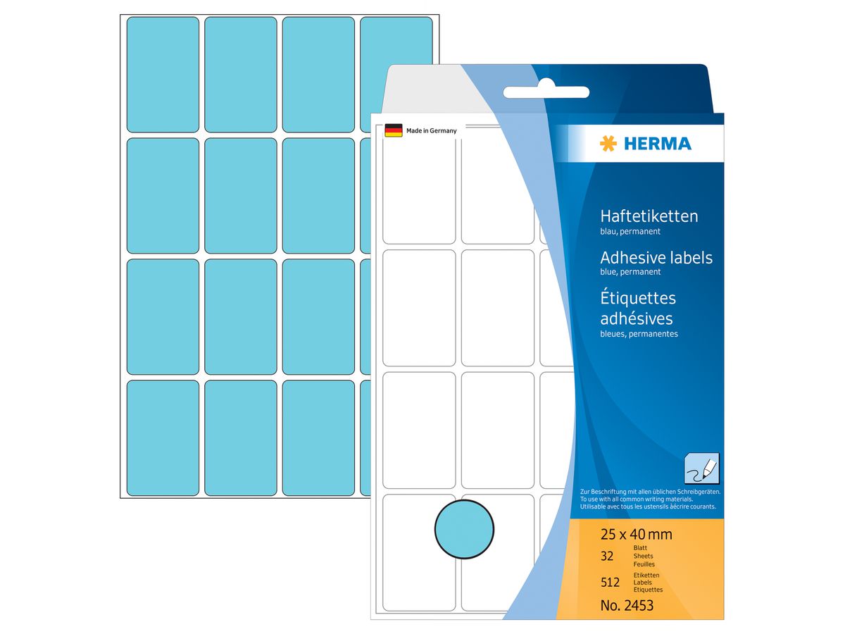 HERMA Etiketten 25×40mm 2453 blau 512 Stück (4008705024532)
